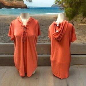 Time&Tru,Woman,Spring Sweet shirt,Orange,Sz M,Recycled fibers, Hood, lace,Midi.!